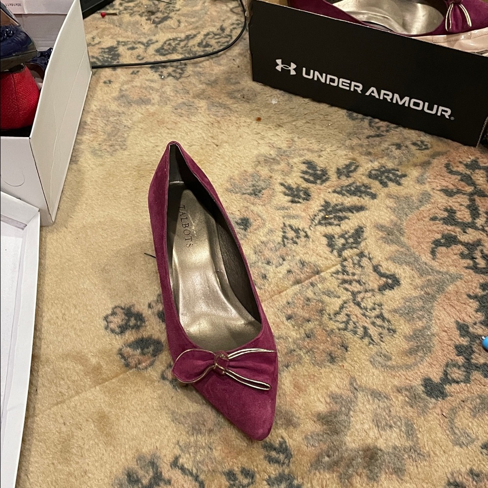 Pink Suede Heels with Bow Accent